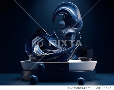 Abstract 3d art of white sink on black countertop for modern design 120118676