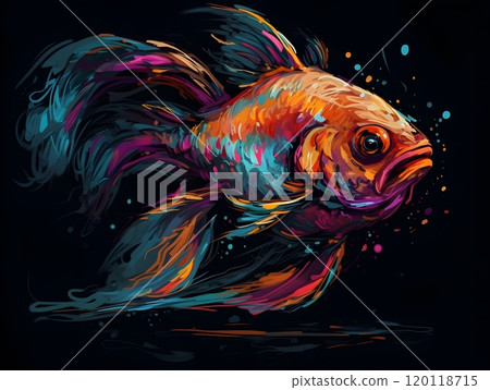 Vibrant colorful fish on black background art perfect for design, print, and posters 120118715