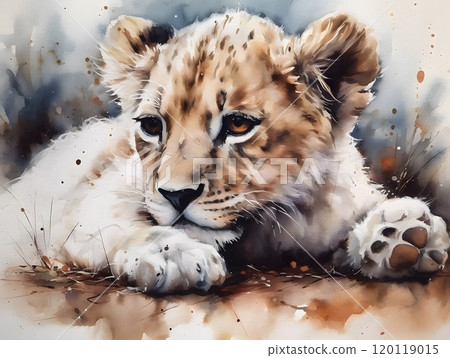 Charming baby lion painting for wildlife art decor and nursery design 120119015