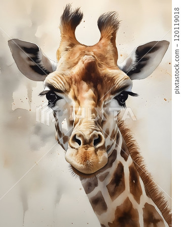 Close-up portrait of a giraffe on white background for wildlife art prints Close-up portrait of a giraffe on white background for wildlife art prints 120119018