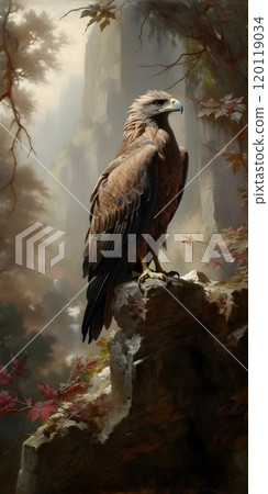 Majestic eagle in autumn forest by pieter franciscus dierckx - nature art for home decor or print 120119034