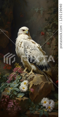 Majestic white eagle in serene floral landscape painting by pieter franciscus dierckx 120119040