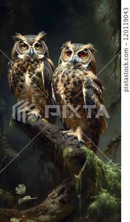 Nature art: two owls on branch by pieter franciscus dierckx for wildlife-inspired decor Nature art: two owls on branch by pieter franciscus dierckx for wildlife-inspired decor 120119043