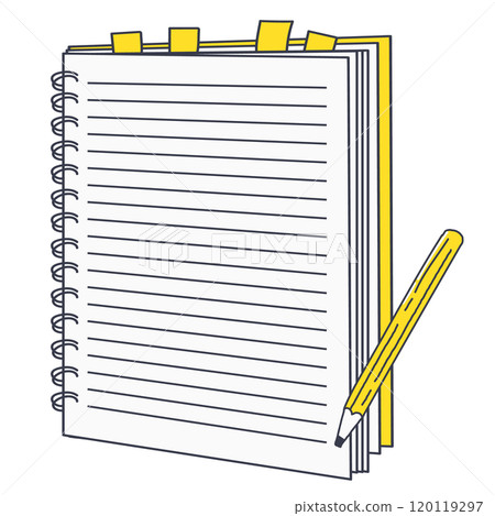 Illustration of a lined notebook and pencil Illustration of a lined notebook and pencil 120119297