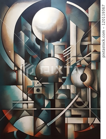 Cubist wall art: abstract geometric painting for modern interiors 120119367