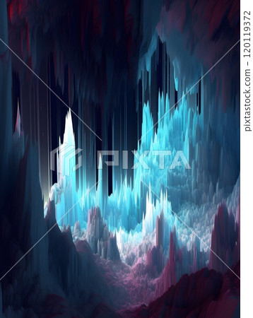 Digital painting of ice-covered mountain with abstract frozen landscape 120119372