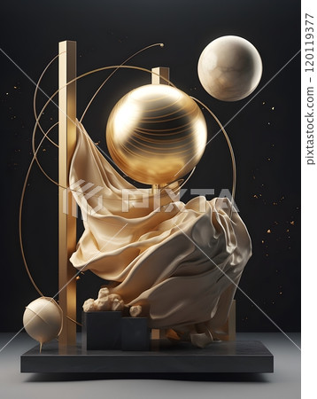 Elegant golden abstract sculpture with celestial elements for artistic decor 120119377