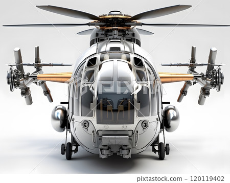 Close-up of a modern helicopter on white background for aviation design projects 120119402