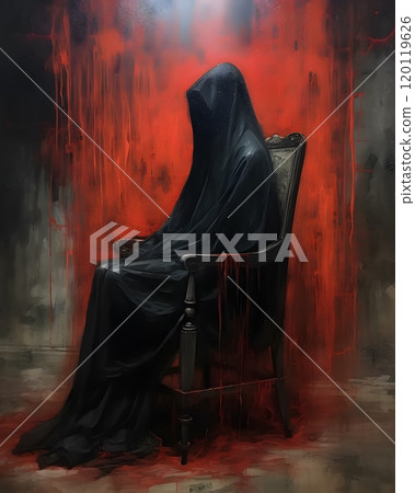 Eerie ghostly figure on chair - haunting album cover art Eerie ghostly figure on chair - haunting album cover art 120119626