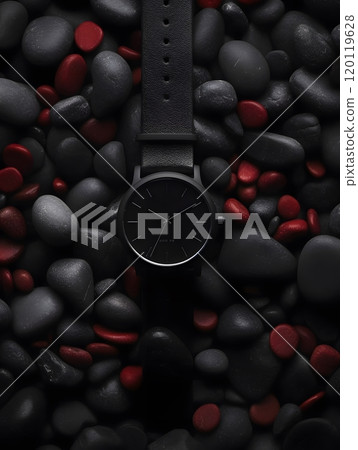 Elegant black watch on stylish rock theme for modern design and fashion concepts Elegant black watch on stylish rock theme for modern design and fashion concepts 120119628