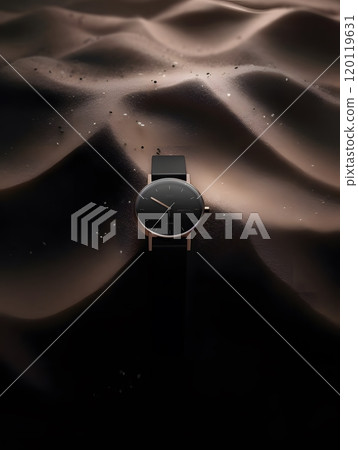 Elegant watch on black surface with textured background for luxury design 120119631
