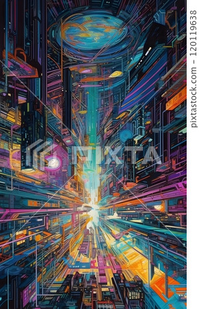 Futuristic high-speed metropolis inspired by sci-fi adventures 120119638