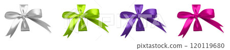 Set of Silk Ribbon Tied in a Bow Ready for Your Present Isolated on a White Background. Set of Silk Ribbon Tied in a Bow Ready for Your Present Isolated on a White Background. 120119680