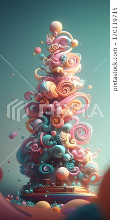 Vibrant swirling candy sculpture: a whimsical explosion of colorful curves and shapes Vibrant swirling candy sculpture: a whimsical explosion of colorful curves and shapes 120119715