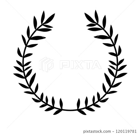Black circle of wheat ear on white background. Agriculture wheat logo template. Frame with leaves victory. hand drawn. Not AI, Vector illustration 120119781