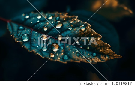 Water droplets on leaf: capturing nature's intricate beauty in macro photography Water droplets on leaf: capturing nature's intricate beauty in macro photography 120119817