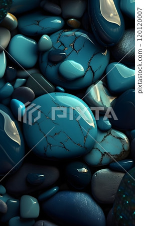 Vibrant blue polished stones with unique patterns and glossy surface texture Vibrant blue polished stones with unique patterns and glossy surface texture 120120007
