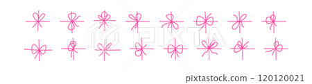 Vintage satin ribbon bow with tied knot, drawn in sketch style. Black outline for a hand-drawn, elegant look on gifts. Flat vector illustration isolated on white background. 120120021