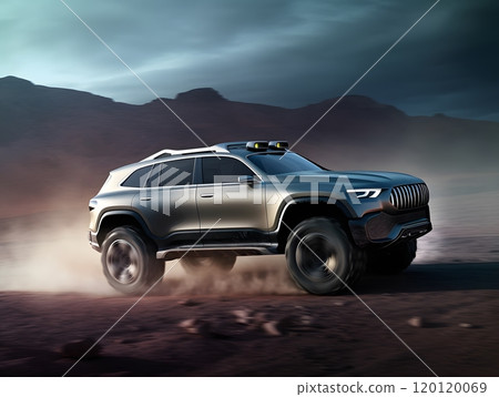 Rugged off-road SUV in desert terrain at dusk dynamic adventure and performance 120120069