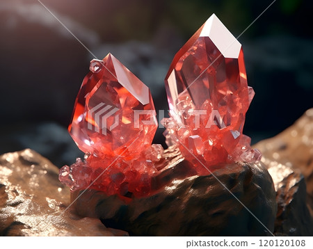 Stunning red crystals with natural light and rough surface in a mystical rock formation 120120108