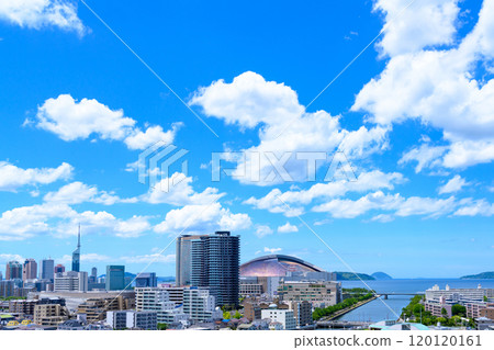從Tojinmachi/Ohori公園方向看佐原區百道濱、地行濱、福岡塔地區2024年夏天早晨彩色廣角 從Tojinmachi/Ohori公園方向看佐原區百道濱、地行濱、福岡塔地區2024年夏天早晨彩色廣角 120120161