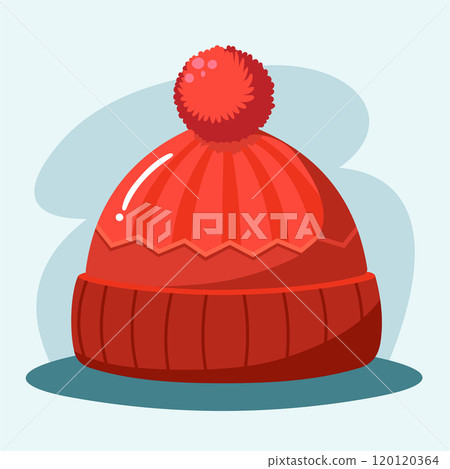 Vector illustration of warm wool beanie hat. Cold weather clothing item Vector illustration of warm wool beanie hat. Cold weather clothing item 120120364