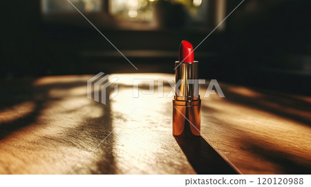 Red Lipstick on Table 120120988