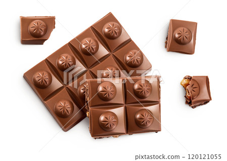 milk chocolate isolated on white background. Top view. Flat lay. 120121055