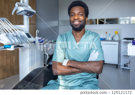 Dentist preparing for oral examination in clinic setting Dentist preparing for oral examination in clinic setting 120121172