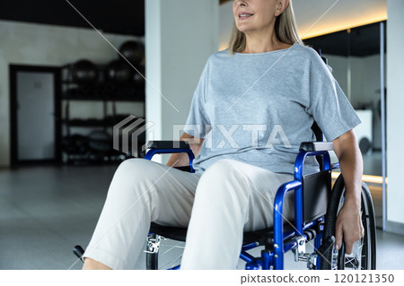 Close up of a female sitting in a wheel-chair Close up of a female sitting in a wheel-chair 120121350
