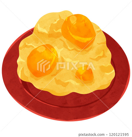 紅色小盤子和栗子金頓水彩風格手繪插畫 紅色小盤子和栗子金頓水彩風格手繪插畫 120121595