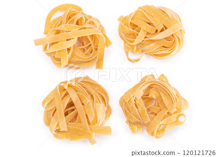 Four Classic Italian Raw Egg Fettuccine - Isolated on White Background Four Classic Italian Raw Egg Fettuccine - Isolated on White Background 120121726
