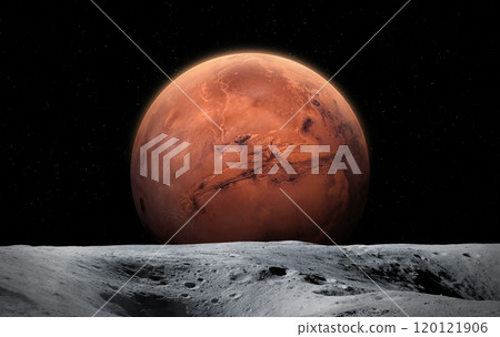 Moon and Mars. Moon surface with craters. 120121906