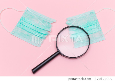 Green Torn Medical Face Mask with Magnifying Glass 120122009