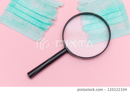 Green Torn Medical Face Mask with Magnifying Glass 120122104