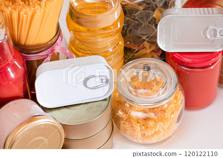 Food Reserves: Canned Food, Spaghetti, Tomato Juice, Pasta and Grocery Food Reserves: Canned Food, Spaghetti, Tomato Juice, Pasta and Grocery 120122110