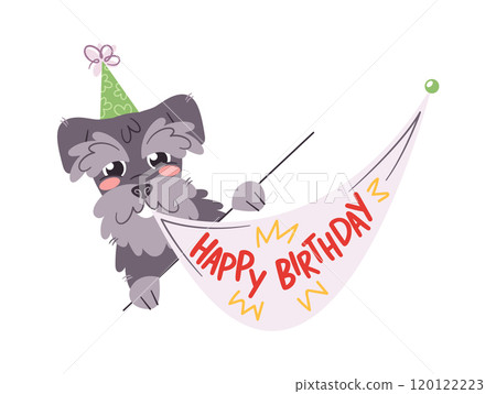 Puppy with birthday greeting placard Puppy with birthday greeting placard 120122223