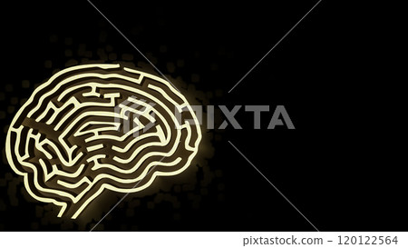 The Gold Brain maze on Black background for sci or creative concept 3d rendering. The Gold Brain maze on Black background for sci or creative concept 3d rendering. 120122564
