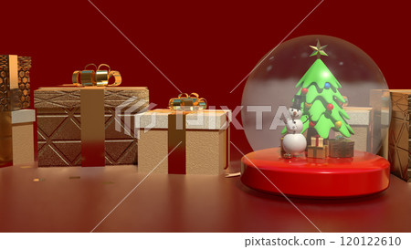 The Snow man in glass ball and gift box for holiday and celebration concept 3d rendering. The Snow man in glass ball and gift box for holiday and celebration concept 3d rendering. 120122610