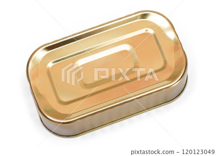 Unopened Rectangular Tin Can Isolated on White Unopened Rectangular Tin Can Isolated on White 120123049