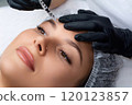 A beautician gives a woman a Botox injection. A procedure for beauty and rejuvenation. 120123857