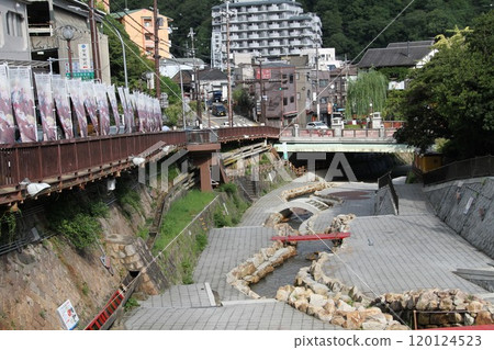 Arima Onsen, one of Japan's three oldest hot springs, with steam rising from the hot springs 120124523