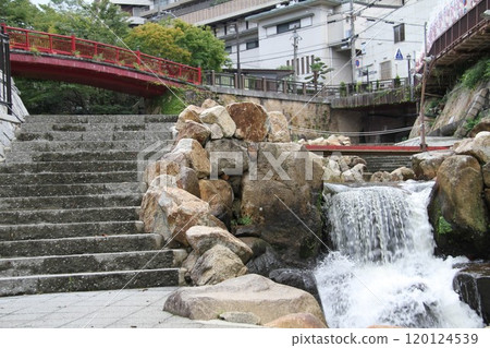 Arima Onsen, one of Japan's three oldest hot springs, with steam rising from the hot springs Arima Onsen, one of Japan's three oldest hot springs, with steam rising from the hot springs 120124539