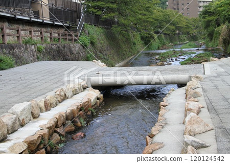 Arima Onsen, one of Japan's three oldest hot springs, with steam rising from the hot springs Arima Onsen, one of Japan's three oldest hot springs, with steam rising from the hot springs 120124542