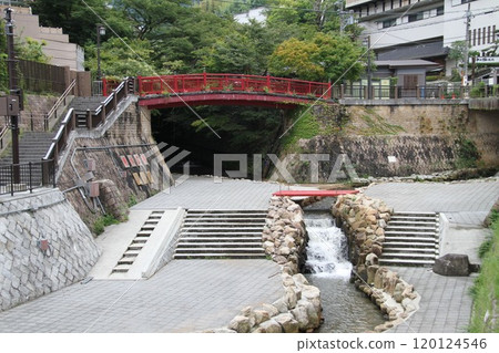 Arima Onsen, one of Japan's three oldest hot springs, with steam rising from the hot springs Arima Onsen, one of Japan's three oldest hot springs, with steam rising from the hot springs 120124546