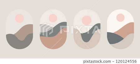 Vector illustration. Minimalistic landscape with quill-like Georgian lines, erysipelas and smooth curved forms that convey natural beauty. Vector illustration. Minimalistic landscape with quill-like Georgian lines, erysipelas and smooth curved forms that convey natural beauty. 120124556