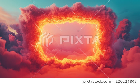 A stunning view of lightning framed by colorful clouds 120124805