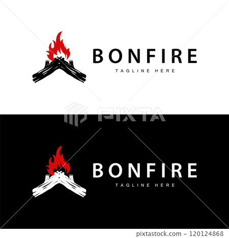 Bonfire Logo, Burning Bonfire Wood And Fire For Camping Retro Vintage Adventure Design 120124868