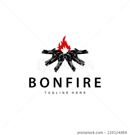 Bonfire Logo, Burning Bonfire Wood And Fire For Camping Retro Vintage Adventure Design Bonfire Logo, Burning Bonfire Wood And Fire For Camping Retro Vintage Adventure Design 120124869