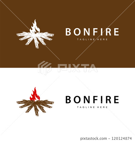 Bonfire Logo, Burning Bonfire Wood And Fire For Camping Retro Vintage Adventure Design Bonfire Logo, Burning Bonfire Wood And Fire For Camping Retro Vintage Adventure Design 120124874